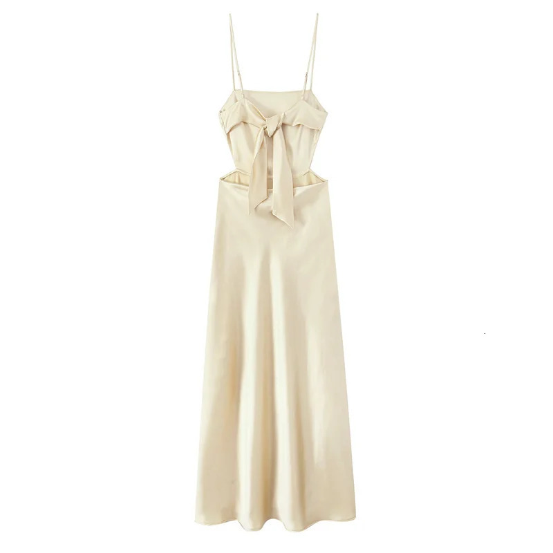 Womens Dress Spring Silk Satin Texture Long Sexy Suspenders Tie Decoration the Back Elegant temperament 2896331 250514