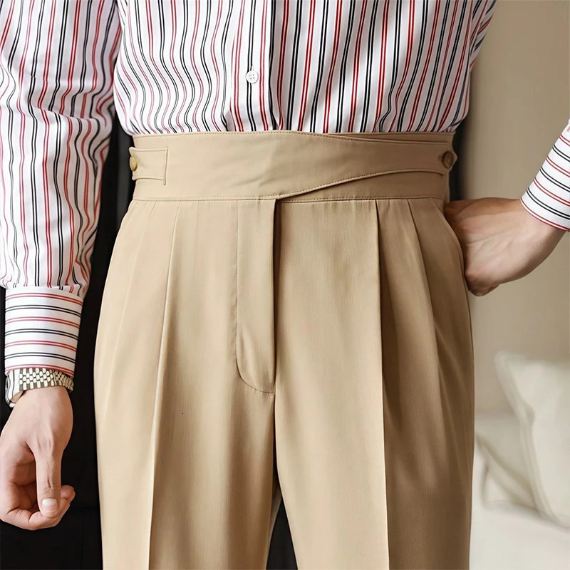 Mens Light Naples Slim-fit Dress Pants Casual British Retro Premium Elegant Leisure Trousers 2025 Spring 250513