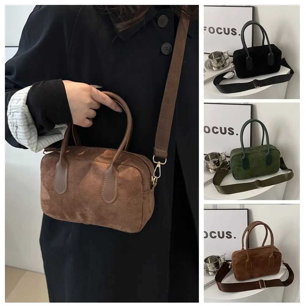 Brown Vintage PU Handbag Large Capacity Small Pack Suede Veet Shoder Bag Solid Color Korean Style Fem Bost Bag Students Z250514