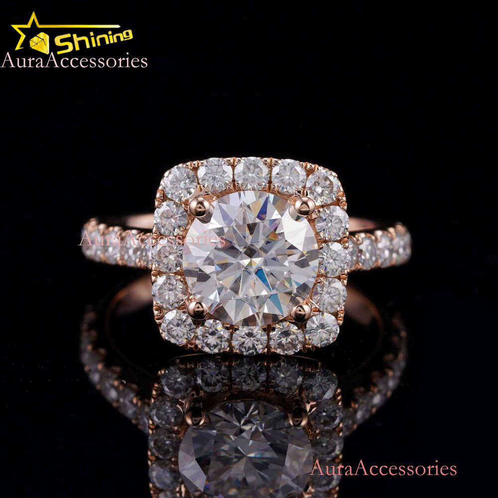 14K Solid Rose Gold Cluster Pave Band Design Lab Grown Dias Engagement Jewelry