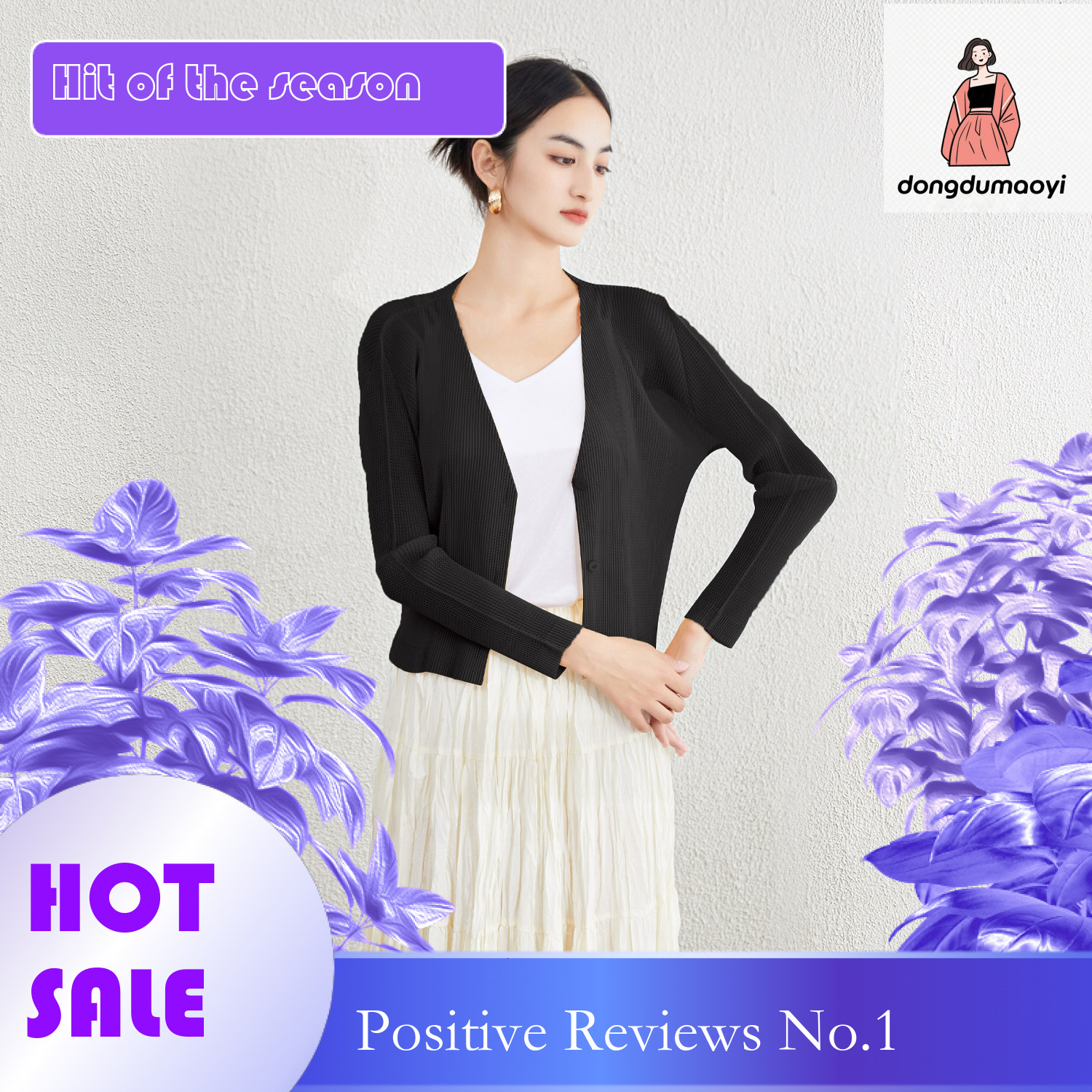 dongdumaoyi Mesh V-neck short knitted cardigan long sleeved thin jacket air-conditioned shirt 2024 summer new three bedroom exterior pleated top