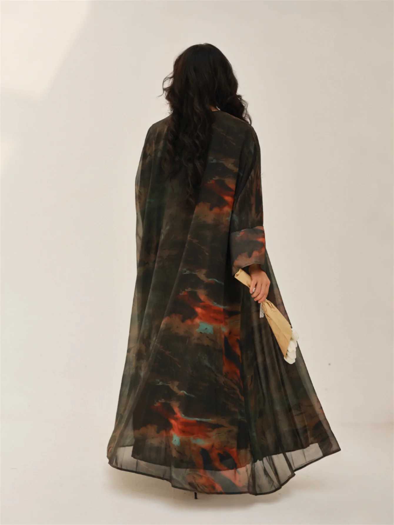 Middle-East Open Front Abaya Muslim Full Slve Tie-dye Loose Arabian Abayas Turkey Kaftans Women Jilbabs Islamic Maxi Dresses X250514