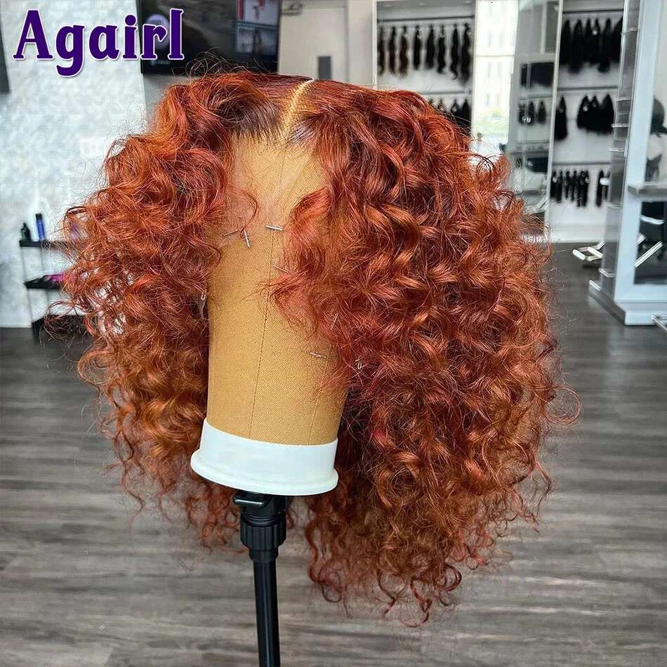Orange 13X6 Deep Curly Short Human Hair 13X4 Water Wave Frontal Bob Reddish Brown 5X5 Lace Closure Wigs