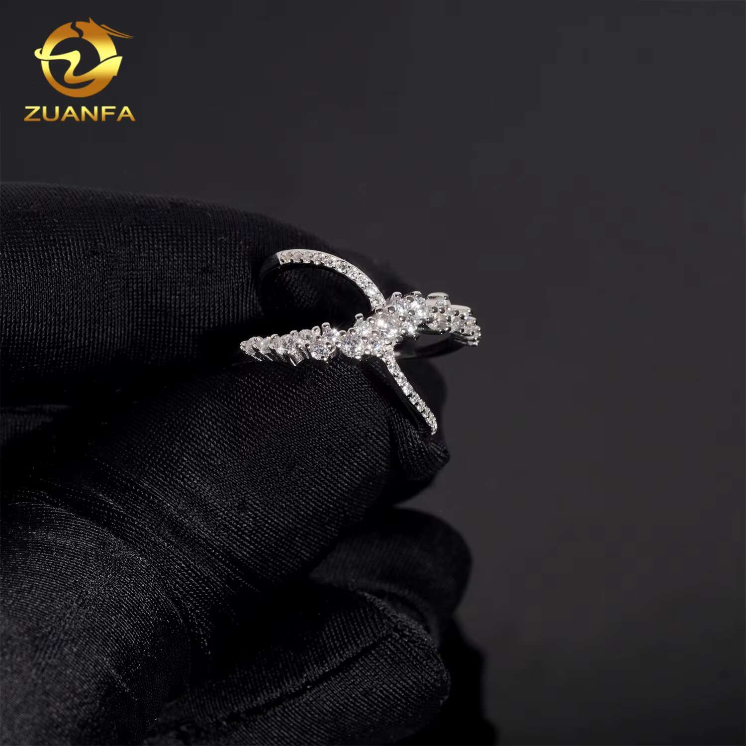 Geometric Style 925 Silver Moissanite Diamond Rings Fully Iced Out Ring Moissanite Ring