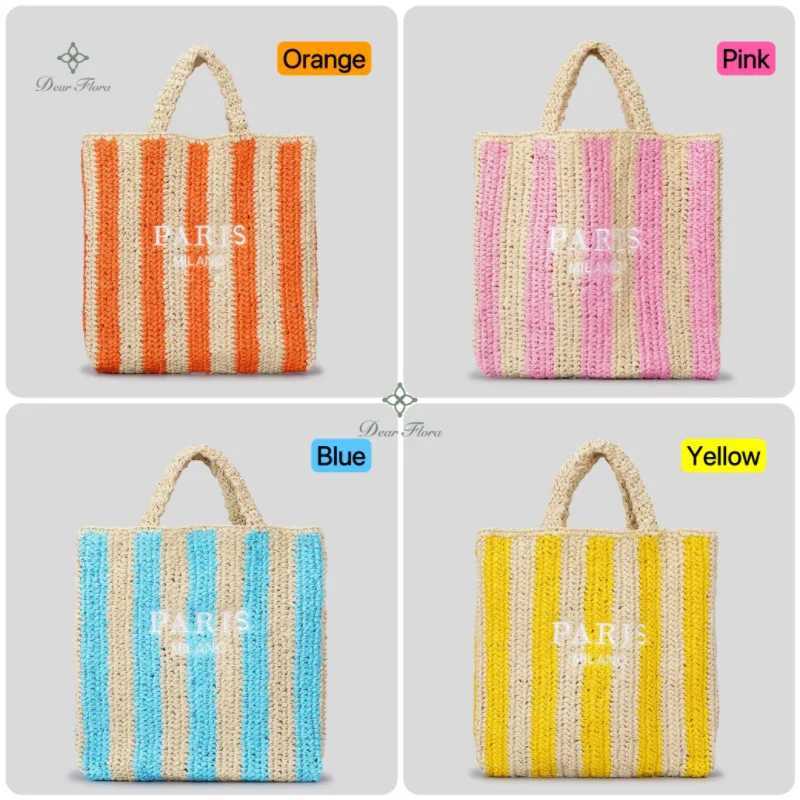 Women Colorful Stripes Fashion Straw Knitting Tote Bag Handwoven Summer Beach Travel Shoulder Bag Casual Bali Big Handbag Purses Z250514