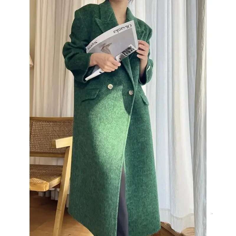 100% Wool Blends Coat Women Korean Thicken Long Jackets Oversized Lace Up Outwear Double-sided Cardigan Woolen Overcoat