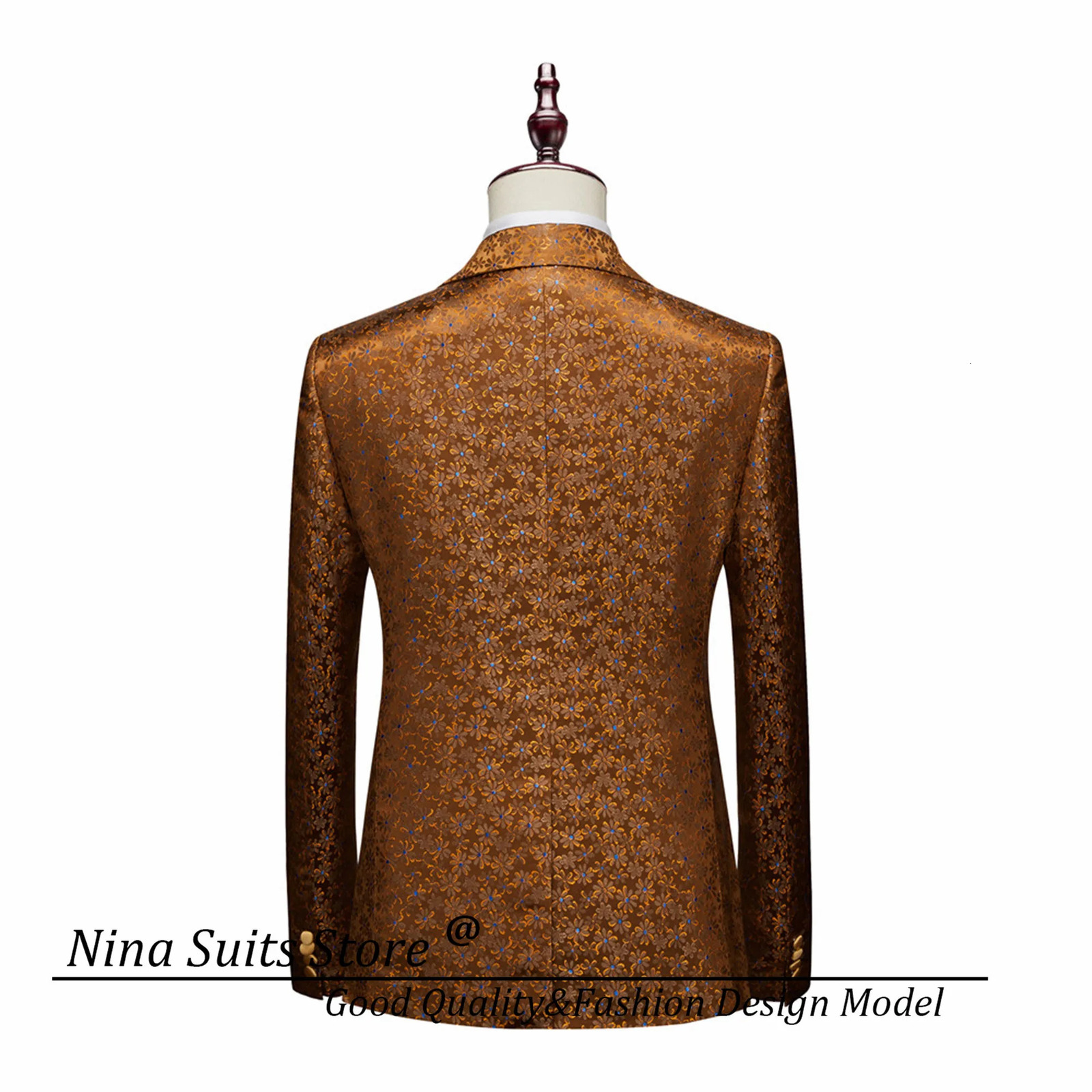 Gwenhwyfar y Gold Brown Mens Set Customized Single Chest Collar Blzaer Double Tank Top Ultra Thin Fit Pants 250530