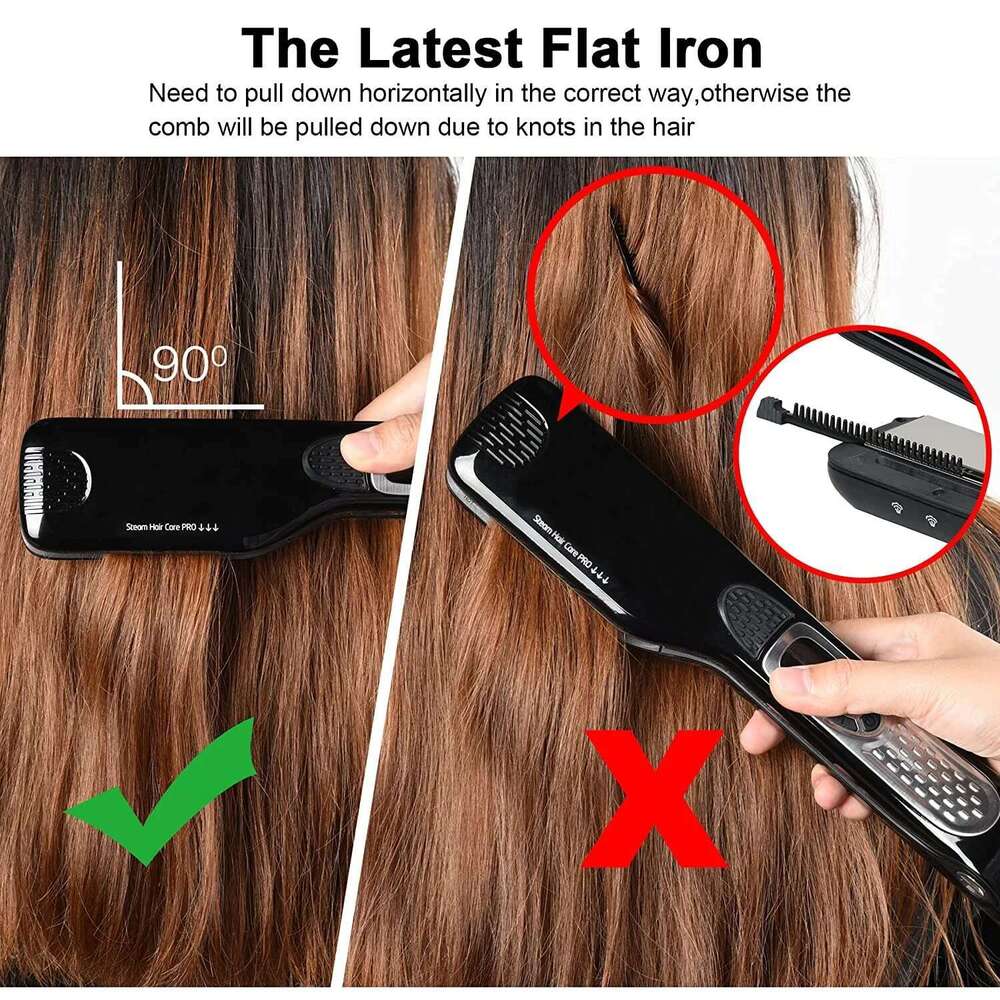 Professional Steam Straightener Brush Anti-scald Negative Ion Care Ceramic Wide Hair Curling Flat Plates Lcd Display