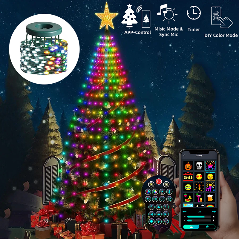 Smart App-Controlled Christmas Tree Lights with Customizable Color Combinations & Timer Switch