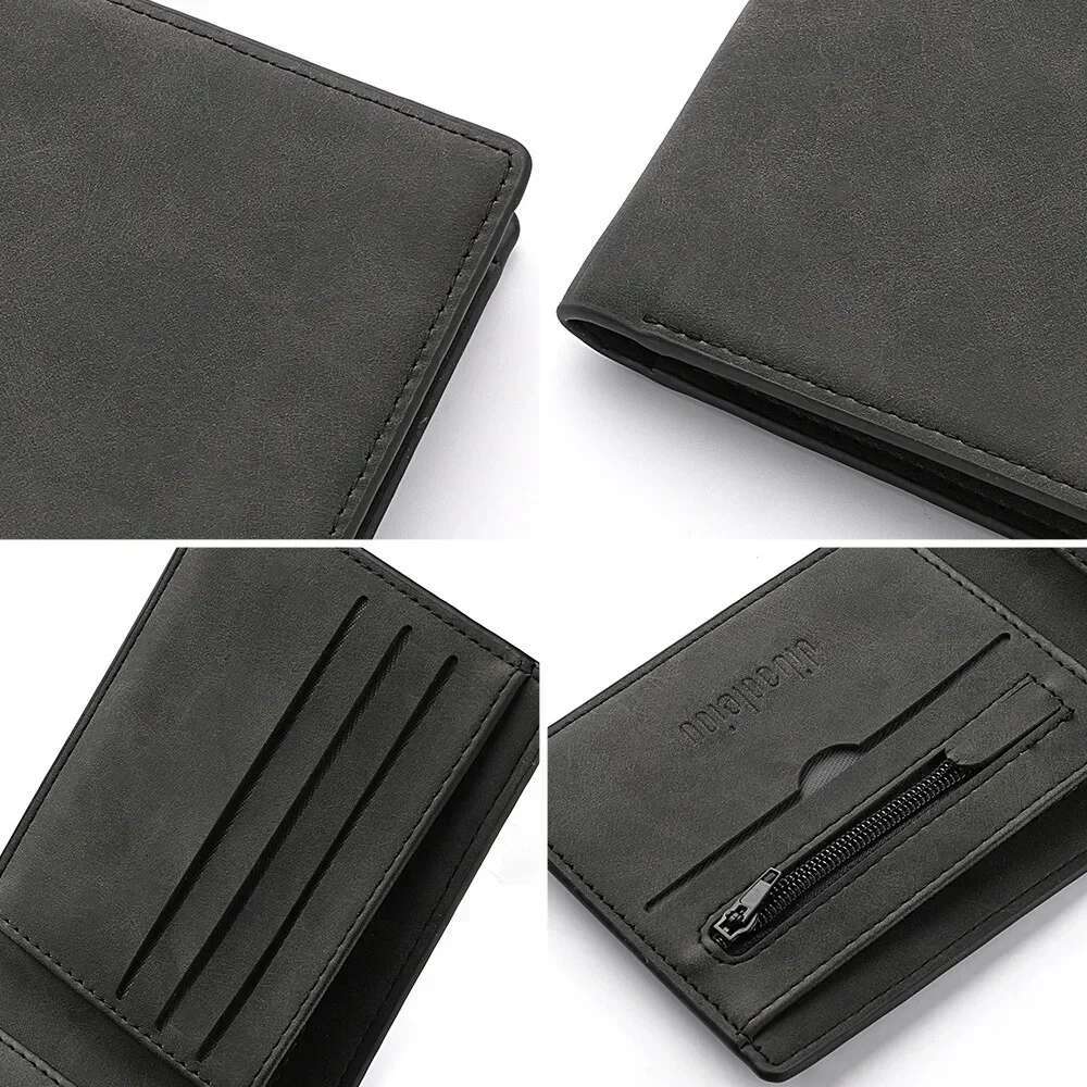 2025 New Men's Genuine PU Male Short Zipper Simple Soft Leather Light Money Clip Vintage Business Wallet Students
