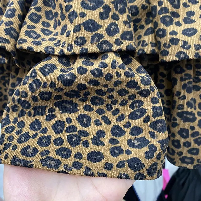 Womens Vintage Leopard Short Skirt sweet Girls Tiered Elastic Waist Pleated Mini Chic Retro Ladys ALine 250514