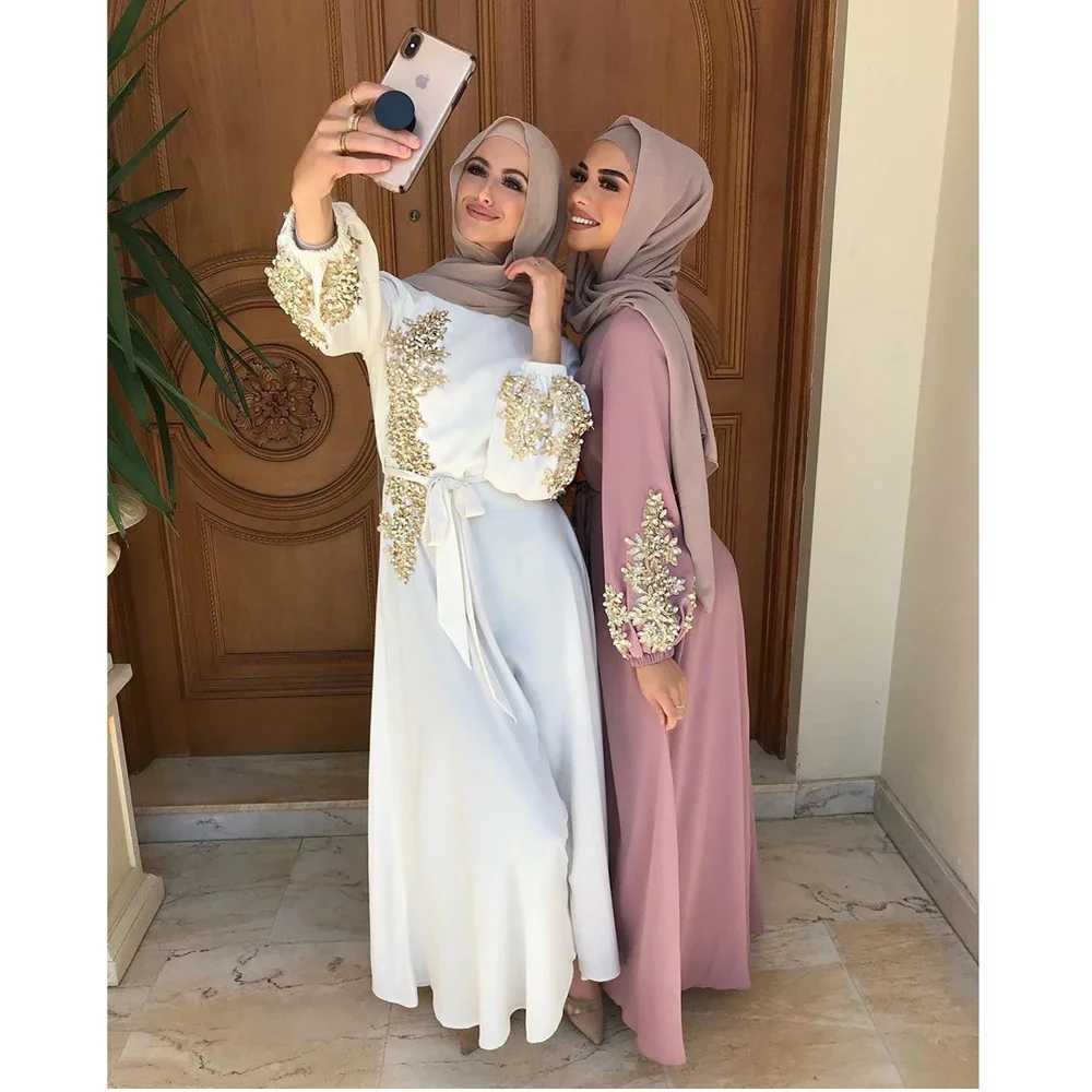 Eid Ramadan Dubai Women Muslim Beading Abaya Long Slve Maxi Dress Turkey Robe Kaftan Islamic Clothing Evening Party Gown New X250514