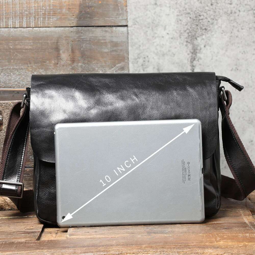 S.WORKER Genuine Leather Men's Shoulder Bag, Crossbody Simple Messenger Bags Cowhide Bag,Vegetable-tanned Fashion Casual
