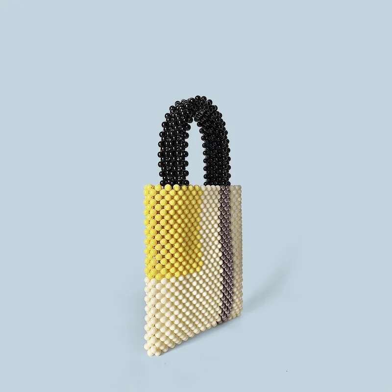 New Color Blocked Handbag Handmade Bead Woven Finished Product Simple And Niche Retro Hand-Held Small Square Bag