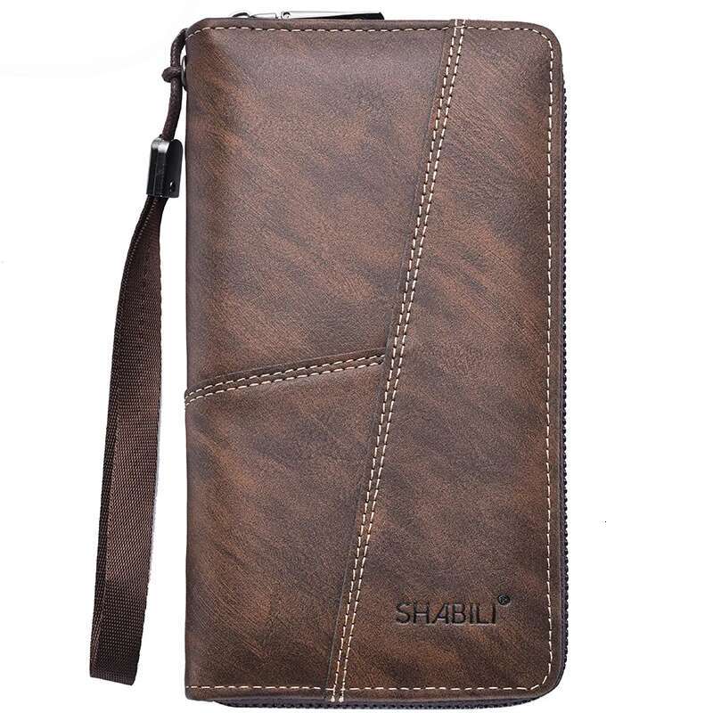 Men's Long Leather Wallet - Slim Zipper Design with High Capacity, Coin Pocket & Card Holder (Casual Money Bag)