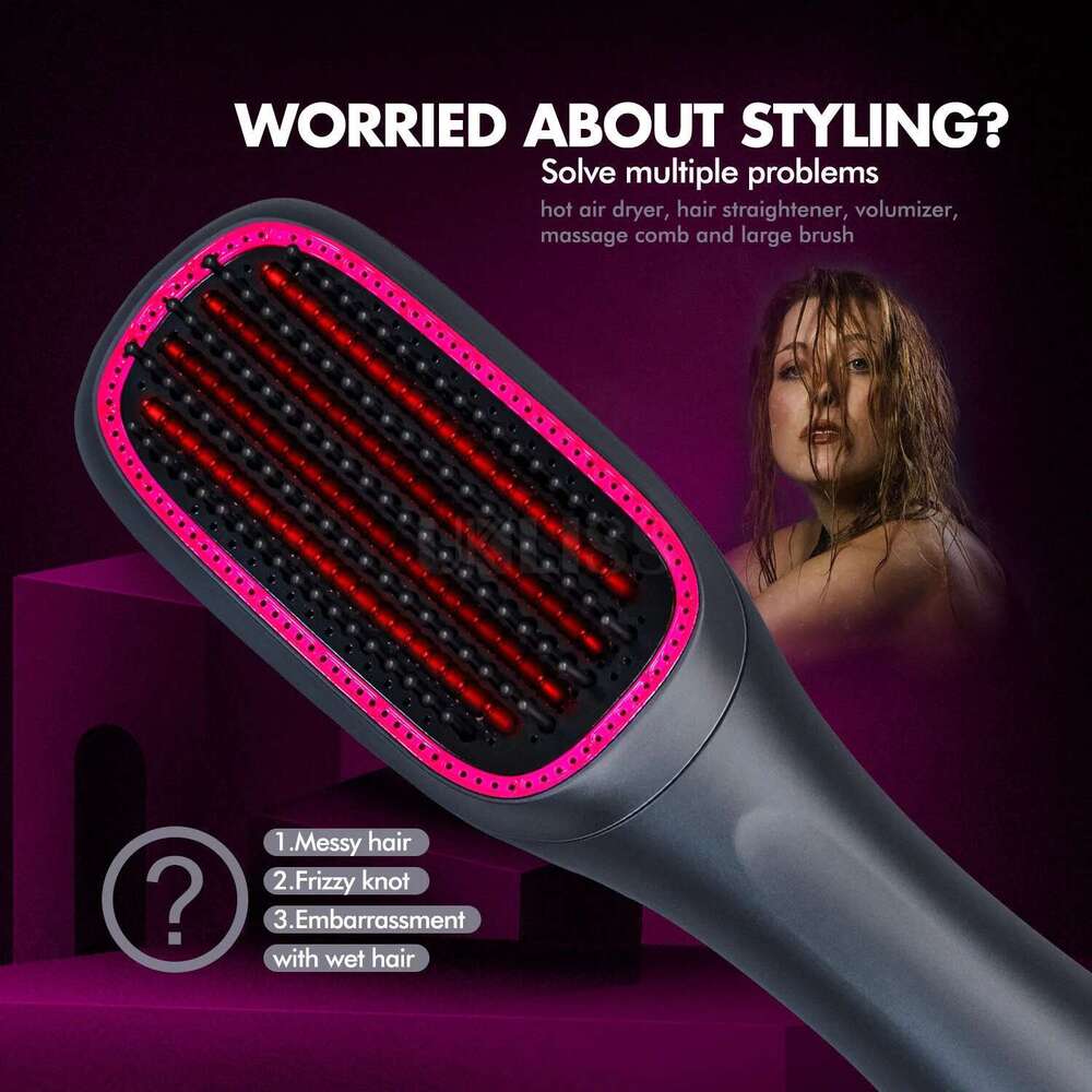 Heating Straightener Dryer and Straightening Electric Comb Brush One Step Salon Hair