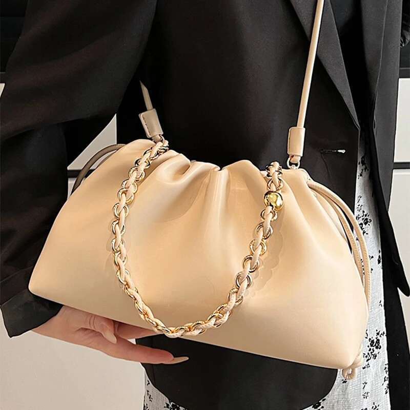 Brand Drawstring Crinkled Leather Simple Cloud Chain Handbag Pleated Multi Functional Commuting Fashion Shoulder Bag
