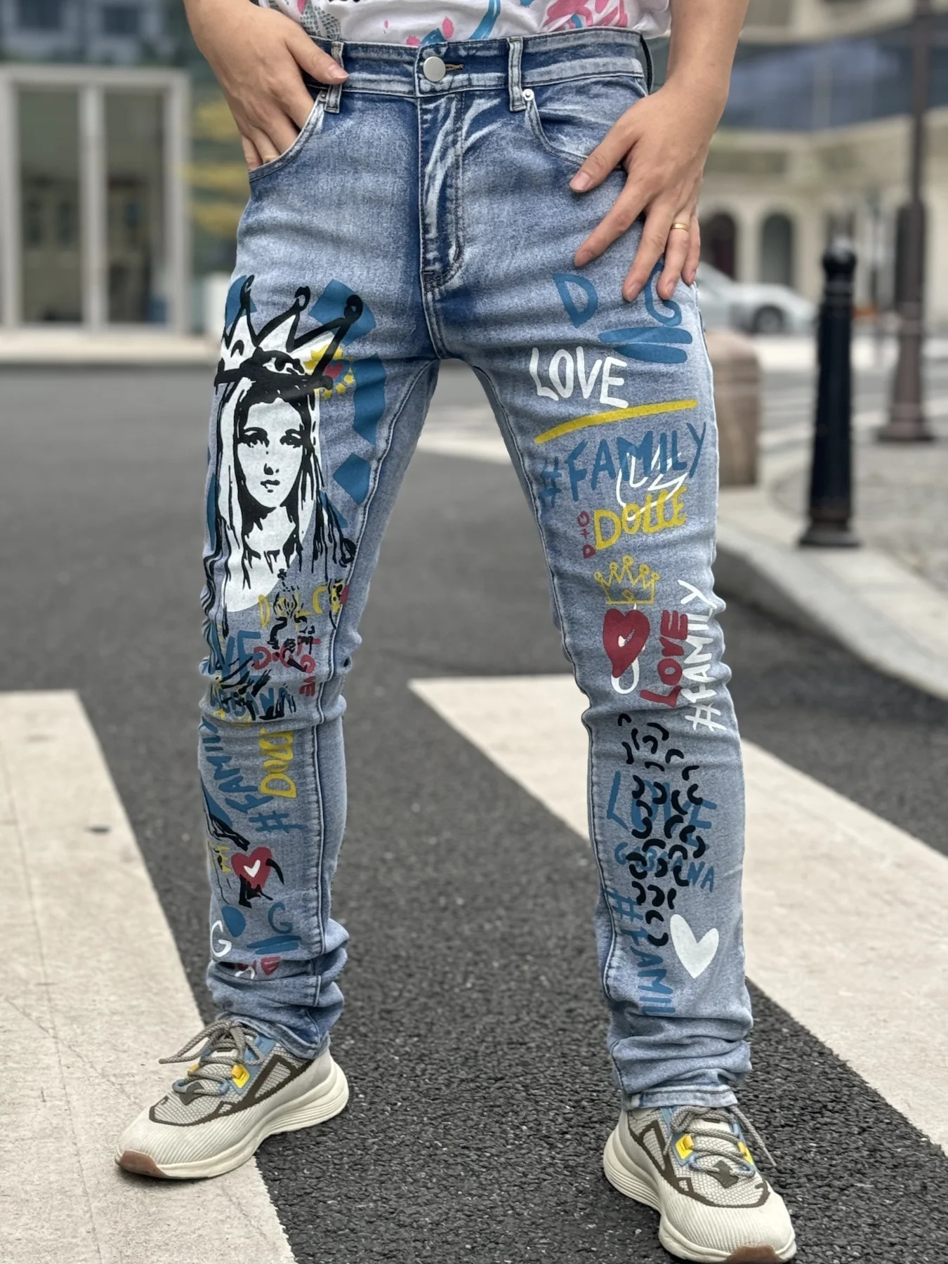 Fashionable Mens Jeans With Trendy Prints Highlighting Individuality Elastic And Breathable Fabric 250514