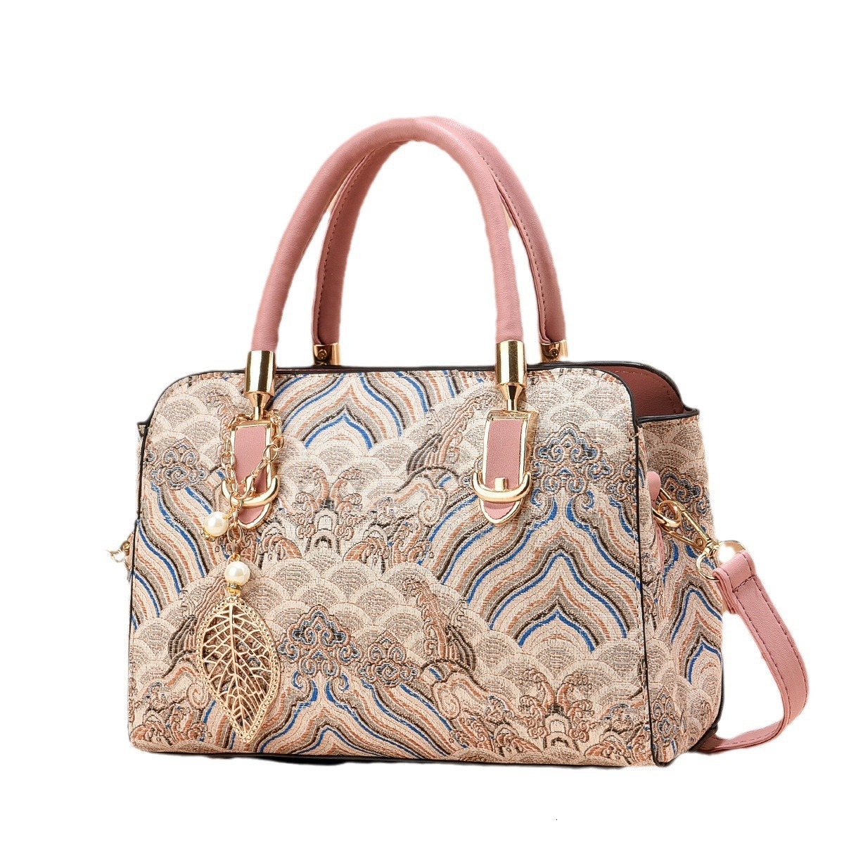 2025 high-quality new bag, Chinese style fashion retro high-end feel, hand-held women's designer printed single shoulder diagonal cross large cap