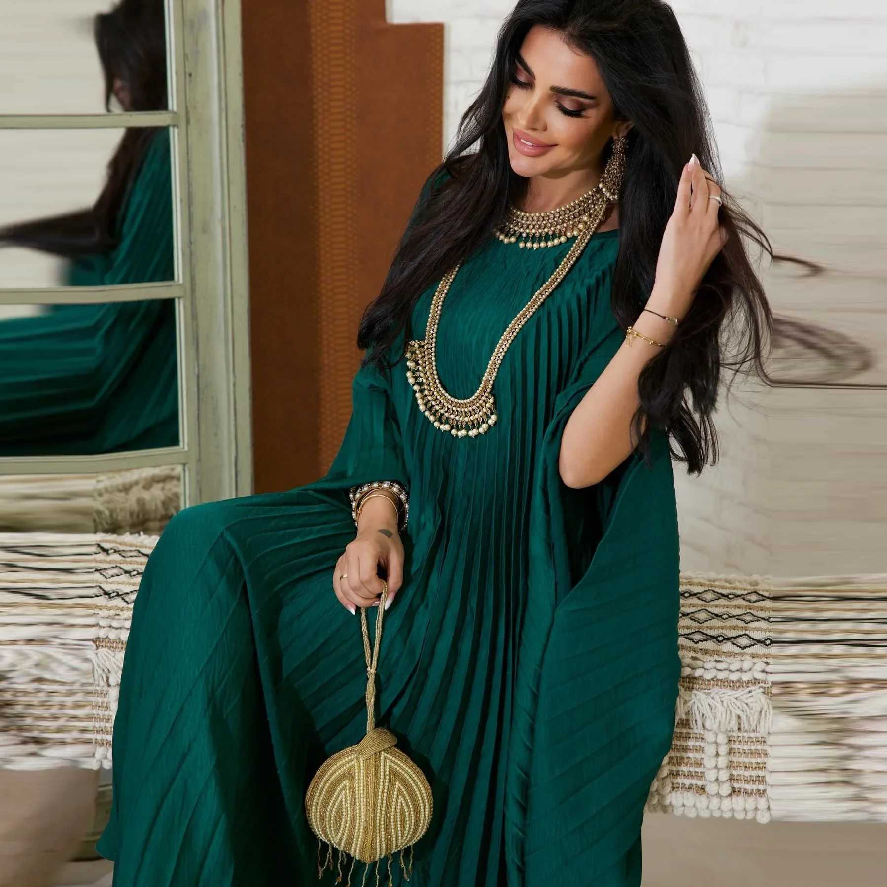 Ramadan Summer Batwing Slve Pleated Butterfly Abaya Islam Muslim Maxi Dress Ka Women Kaftan Robe Musulmane Femme Vestidos X250514