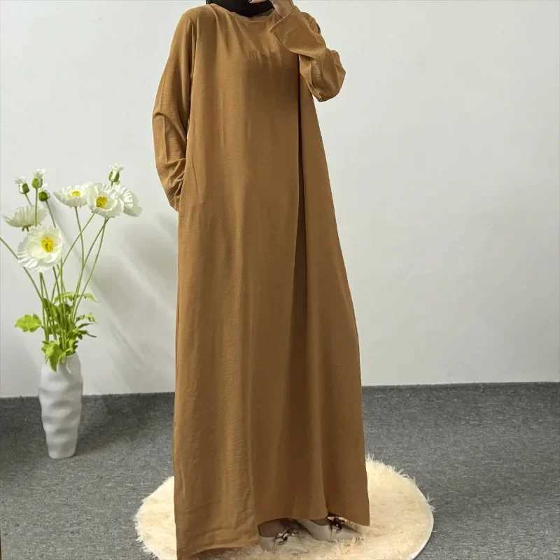 Muslim Modest Dresses Islamic Clothing Long Slve Abaya Solid Loose Casual O-neck Maxi Inner Dress Women Ramadan Prayer Dresses X2505141