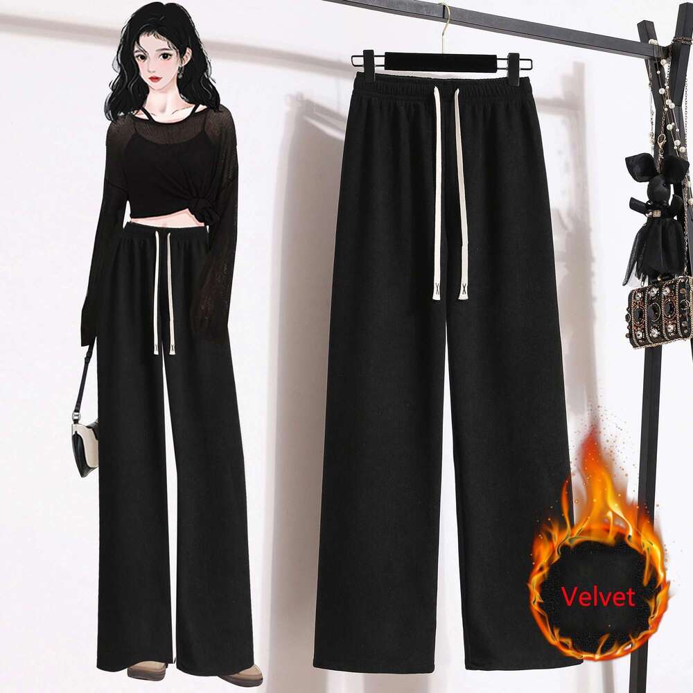 Plus Winter New Arrivals High Elastic Waist Wide Leg Loose Large Size Thicken Veet Trousers Pants Women