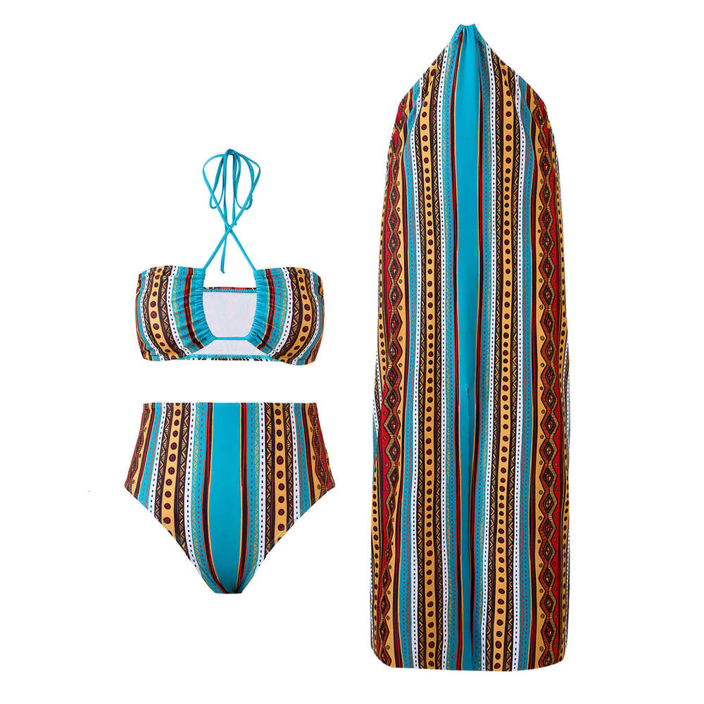popular retro printed European and American French split women's vacation bikini swimsuit 2025 versatile new trendy clothing ins