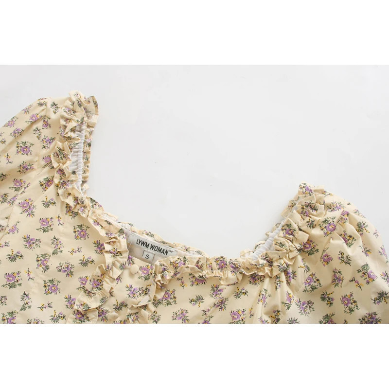 SIYANG Stylish Sweet Ruffles Floral Print Cropped Shirts Women Fashion Square Collar Tops Female Casual 250514