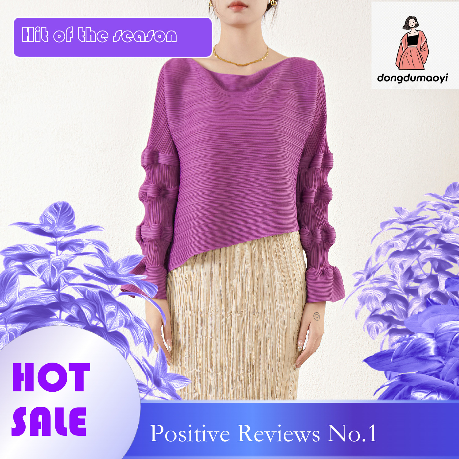 dongdumaoyi Wrinkled Irregular One Shoulder Top for Women's Miyake New Style, High End, Tailored, niche temperament, Pure Desire Base T-shirt