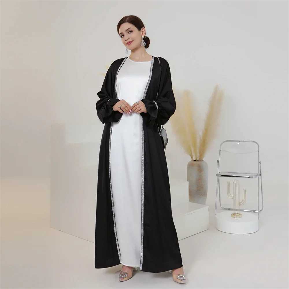 Modest Abaya Beads Muslim Women Open Cardigan Maxi Dresses Turkey Arab Robe Islamic Dubai Eid Party Femme Kaftan Kimono Jalabiya X250514
