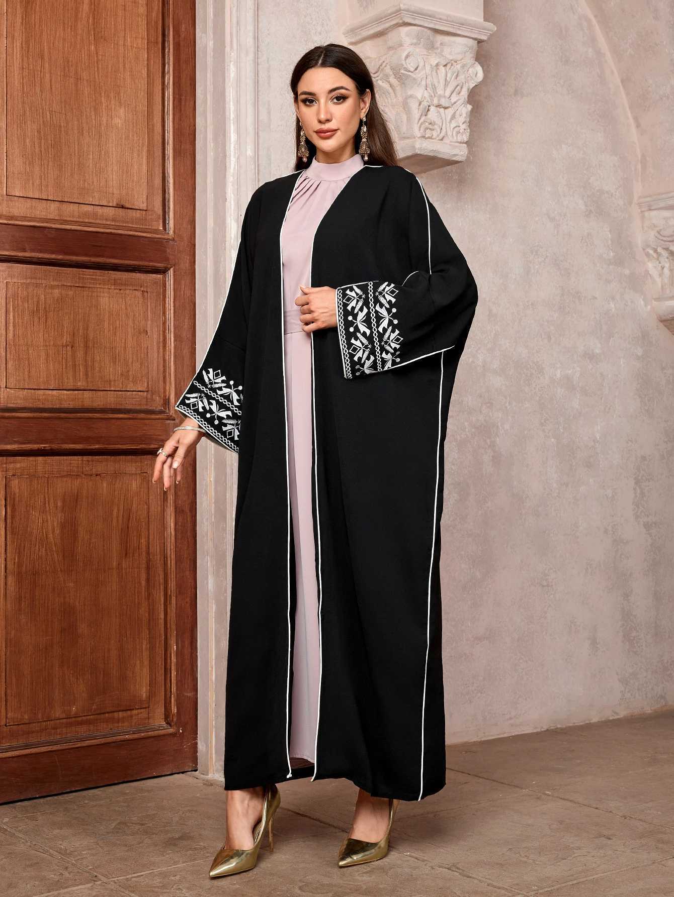 Embroidered Abaya Long Dress Kimono Coat Outwear Women Long Slve Loose Arabic Muslim Dubai Moroccan Caftan for Middle East X250514