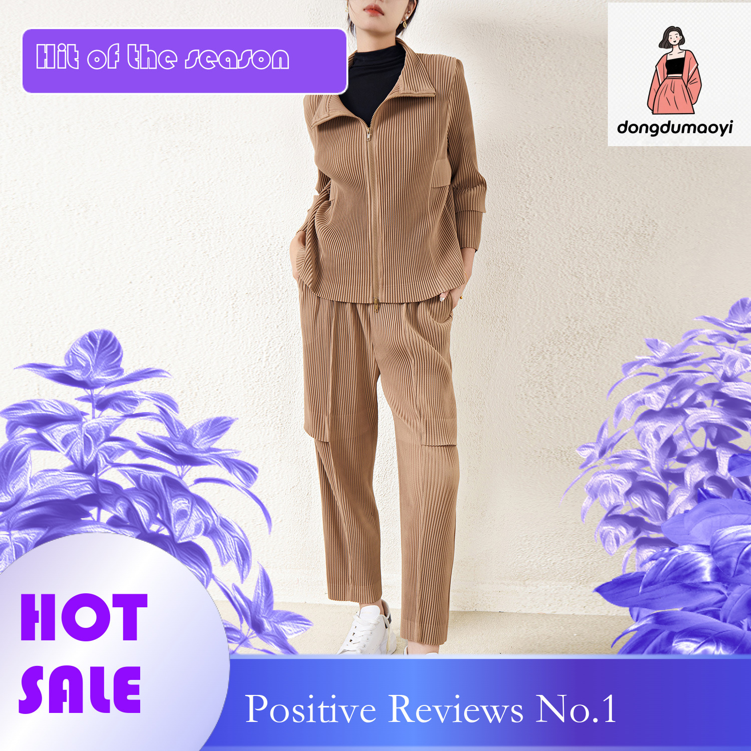 dongdumaoyi OEM small order autumn and winter thick fashion casual shirt short jacket straight leg pants pleated two-piece set