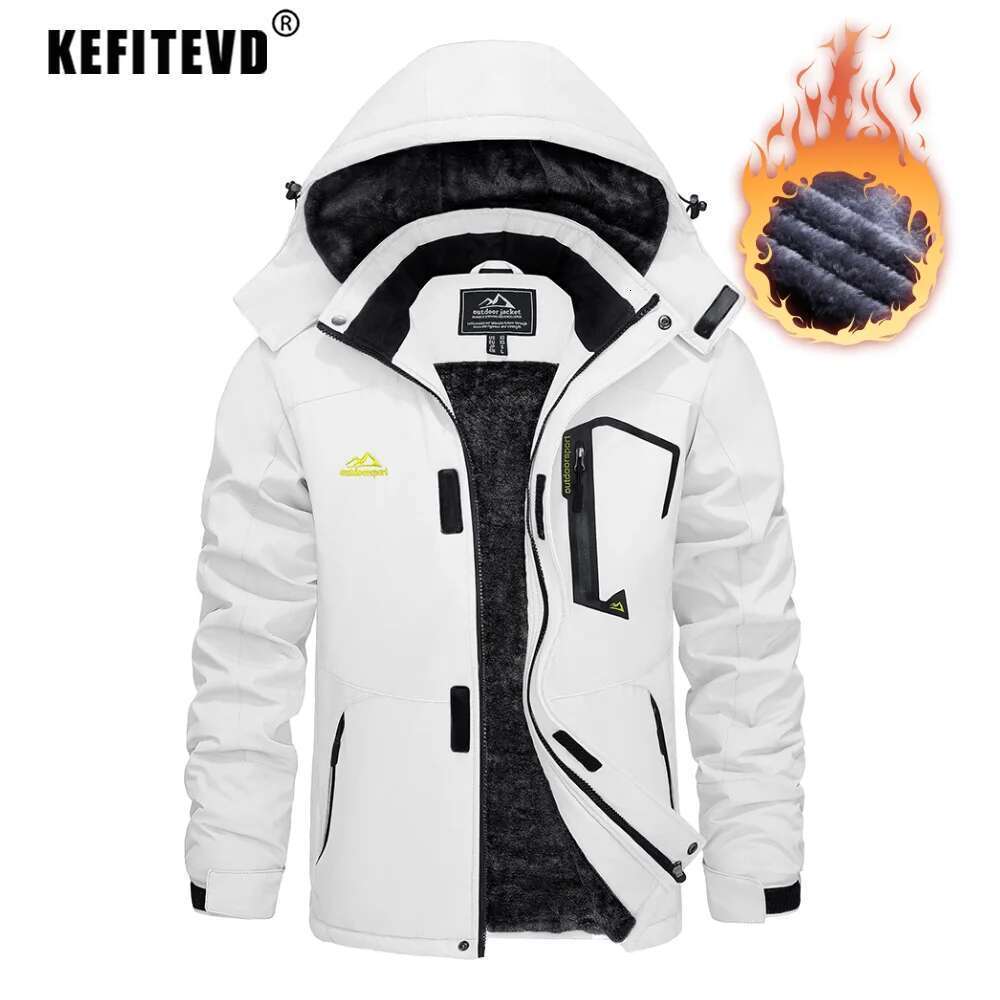 KEFITEVD Men's Winter Ski Waterproof Warm Thick Fleece Hiking Jackets Raincoats Snow Jacket Coats Windbreaker Man Parka Designer