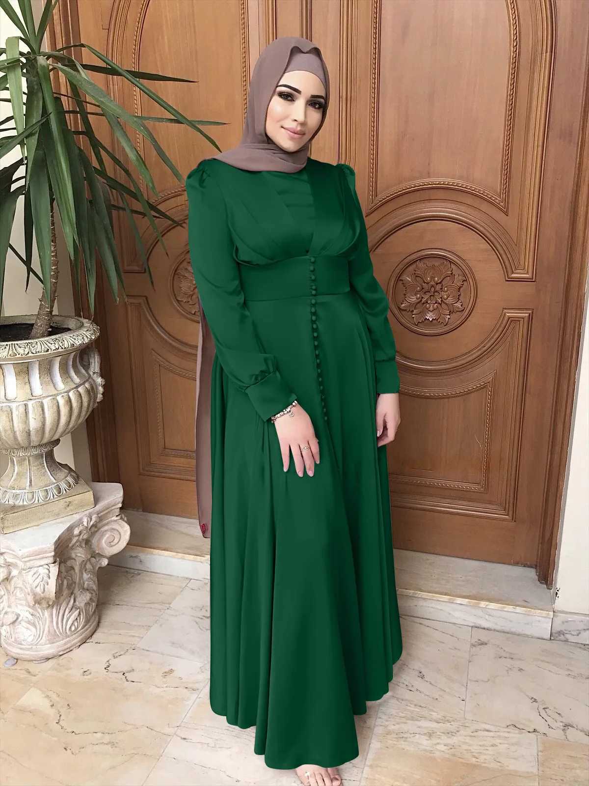 Muslim Abayas For Women Grn Kaftan Morocco Dresses Middel East Clothing Long Slve Solid Clothing X250514