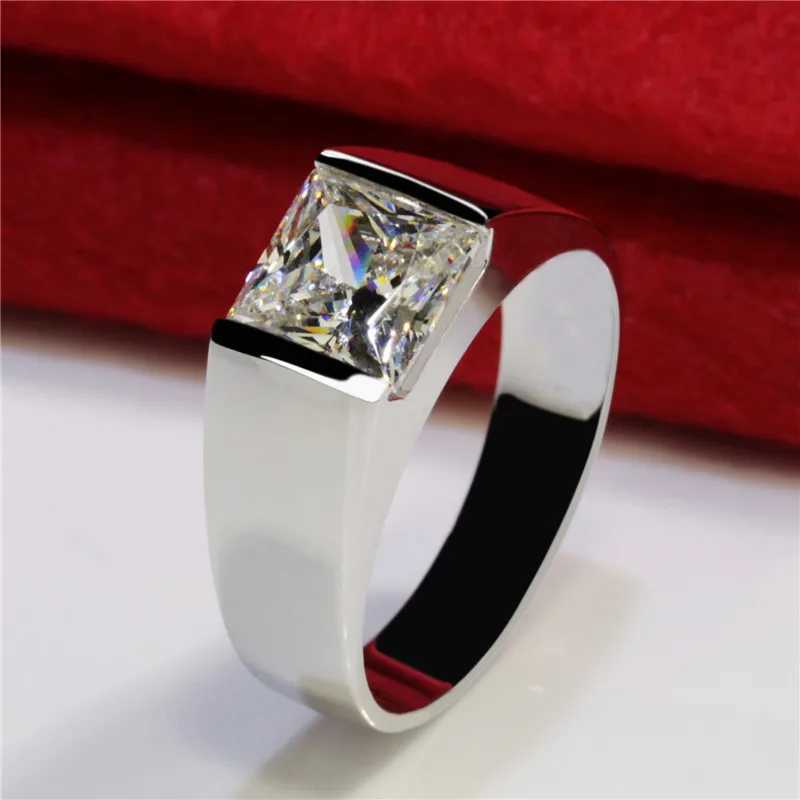 Solid s925 Sterling Silver Rings For Men Women Square Blue Sphire Stone Wedding Bands CZ Promise Engagement Ring Male JewelryXJ250514
