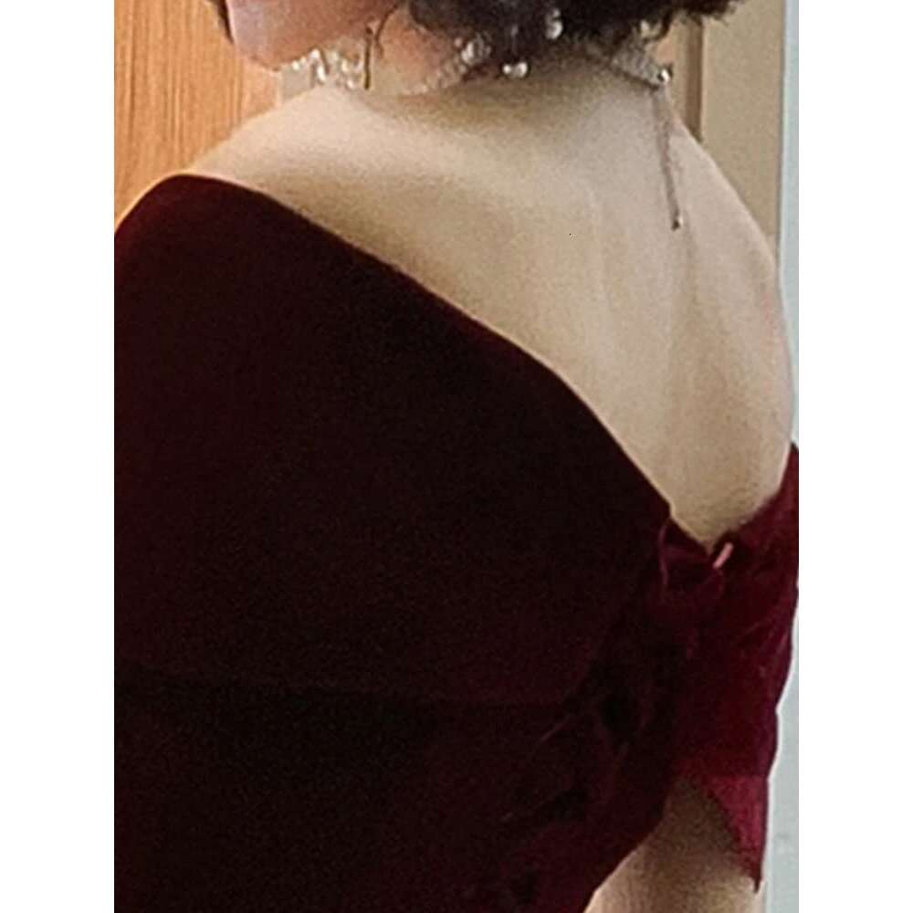 Lautaro Spring Long Elegant Wine Red Soft Veet Evening Party Wedding Dresses for Women Off Shoulder Maxi Dress