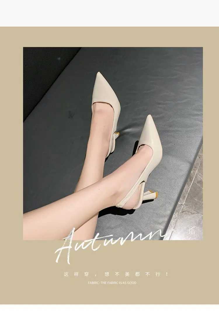 High heels womens slim heels toe caps sandals empty back shallow mouth single shoes pointed shoes womens shoes W250514