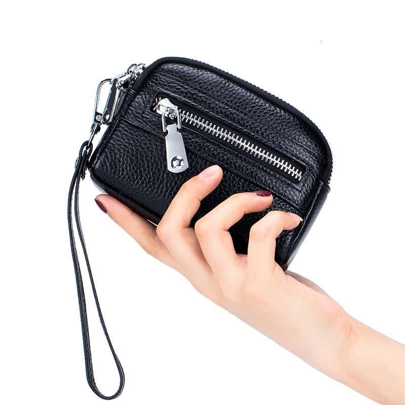 Genuine Leather Women Mini Wallet Double Zipper Coin Purse Cute Small Clutch Bag Designer Multi-Functional Card Holder