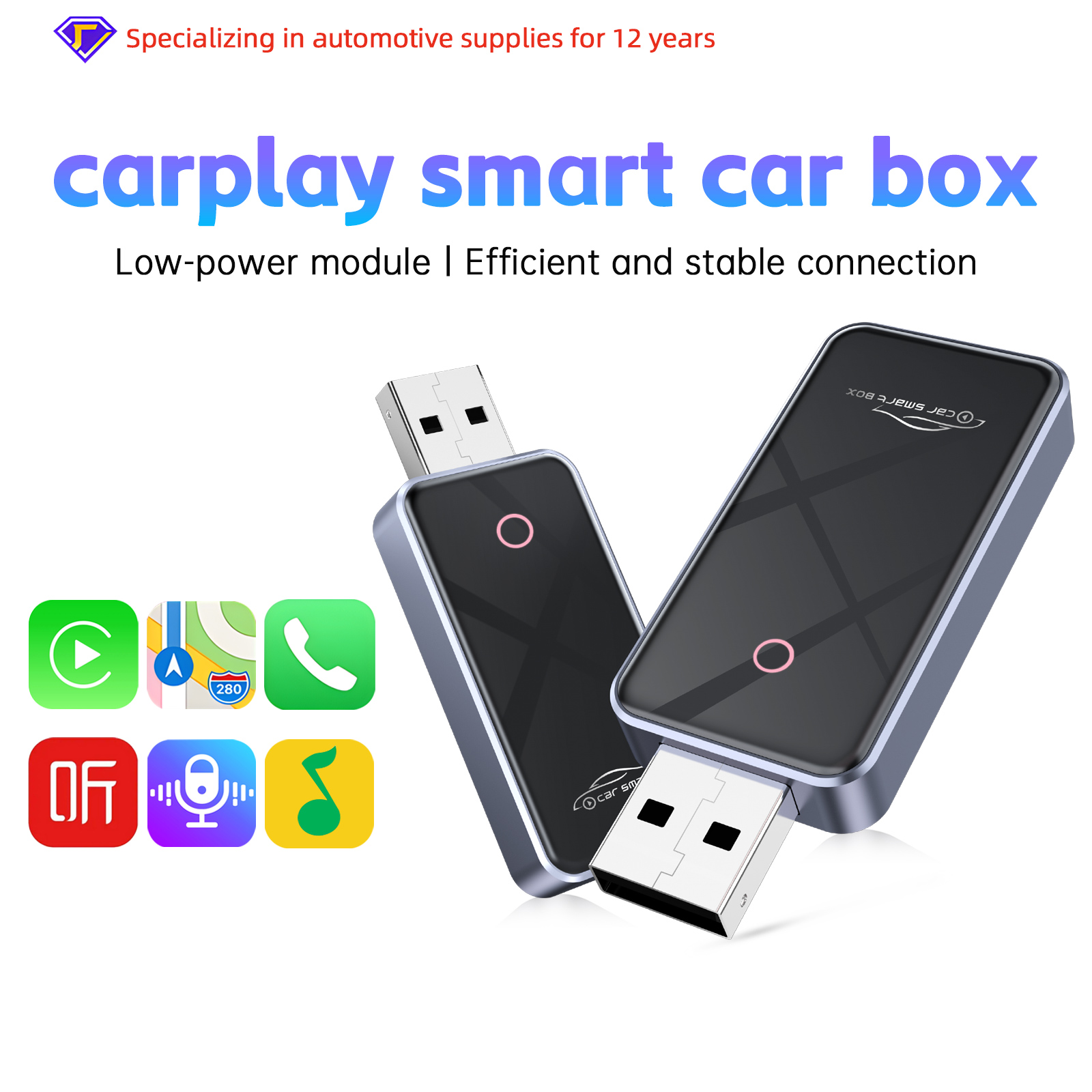 BY-967B 2-in-1 Wireless CarPlay & Android Auto Adapter OEM Wired to Wireless Converter Bluetooth/WiFi CE/FCC/UKCA Certified- Carplay adapter for car f