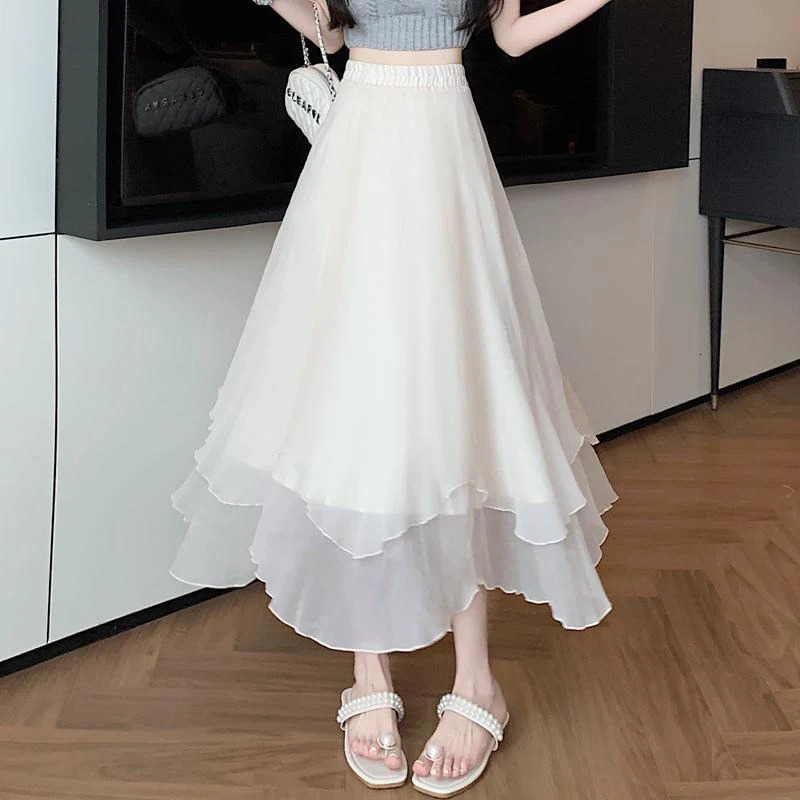 GIDYQ Summer Women Mesh Skirt Fashion Korean High Waist Loose Midi Y2K Elegant Female Casual All Match A Line Skirts 250514