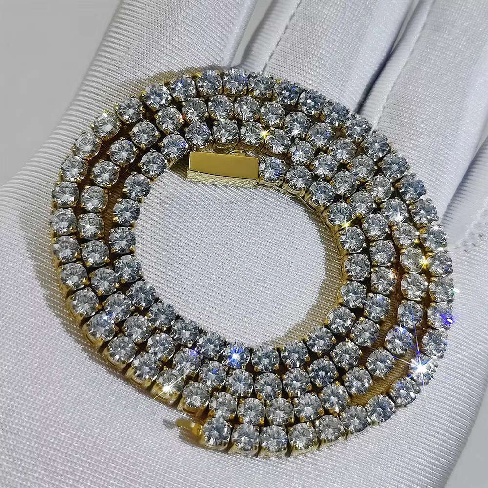 Hip hop gold-plated 4mm stainless steel necklace chilled zircon tennis chain for men and women