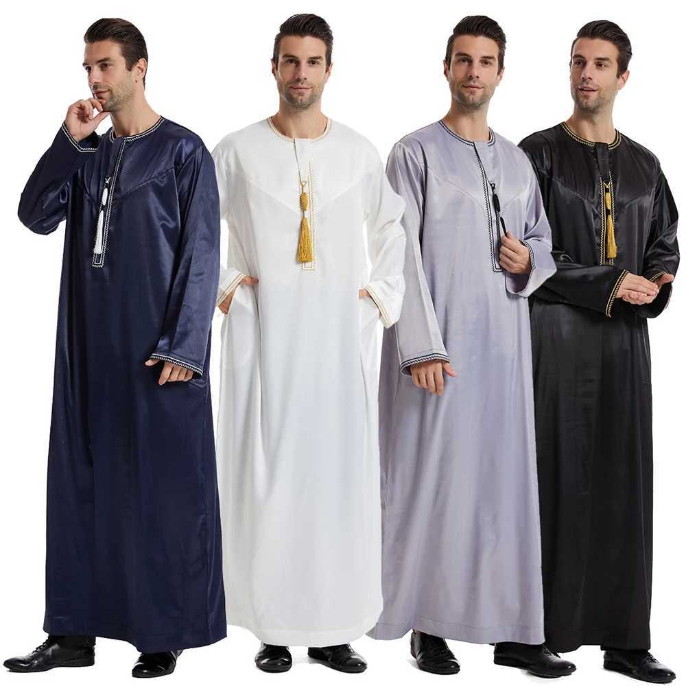 2025 Muslim Men Abaya Open Front Zipper Jubba Thobe Dress Turkey Kaftan Arabia Dubai Saudi Caftan Islamic Ramadan Abayas Middle East X2505141