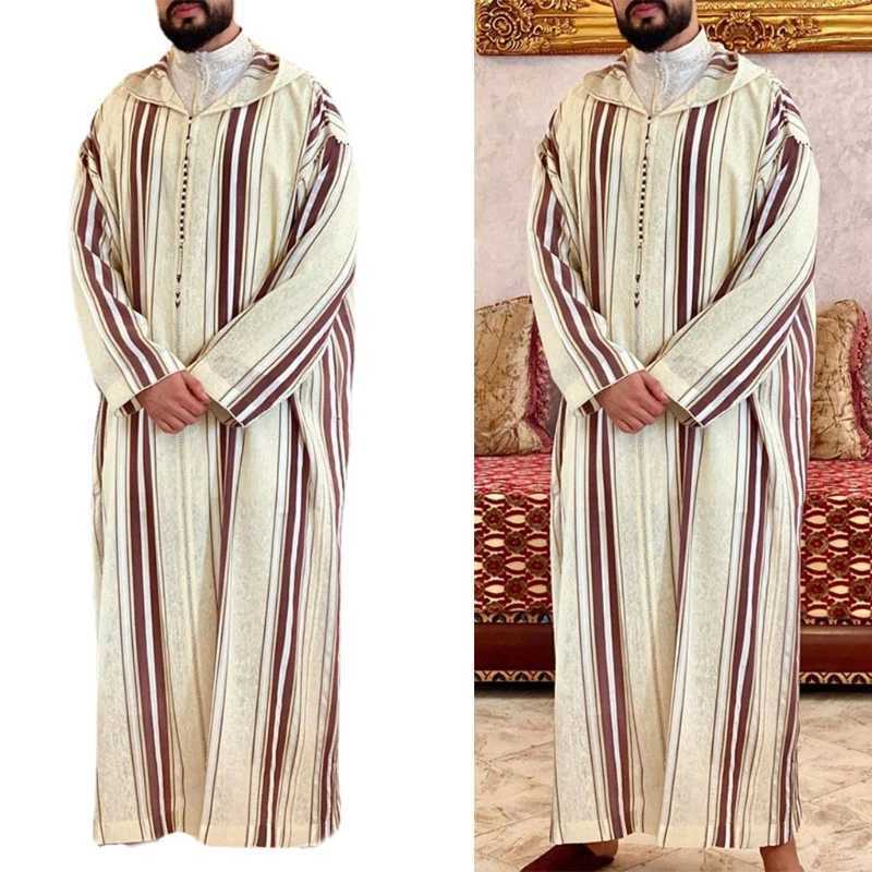 New Fashion Dubai Casual Kaftan Robe Stripes Muslim Dresses Abaya Shirt for Mens X250514