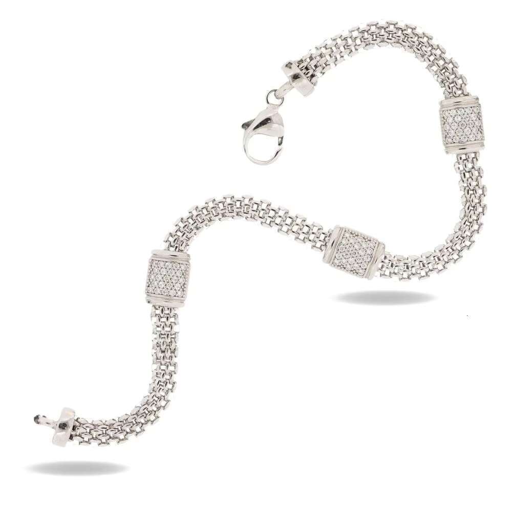 Made in Italy Sier Italian Bracelet with Micro Inlaid Zircon Mesh Design Handmade Elegant Lobster Buckle