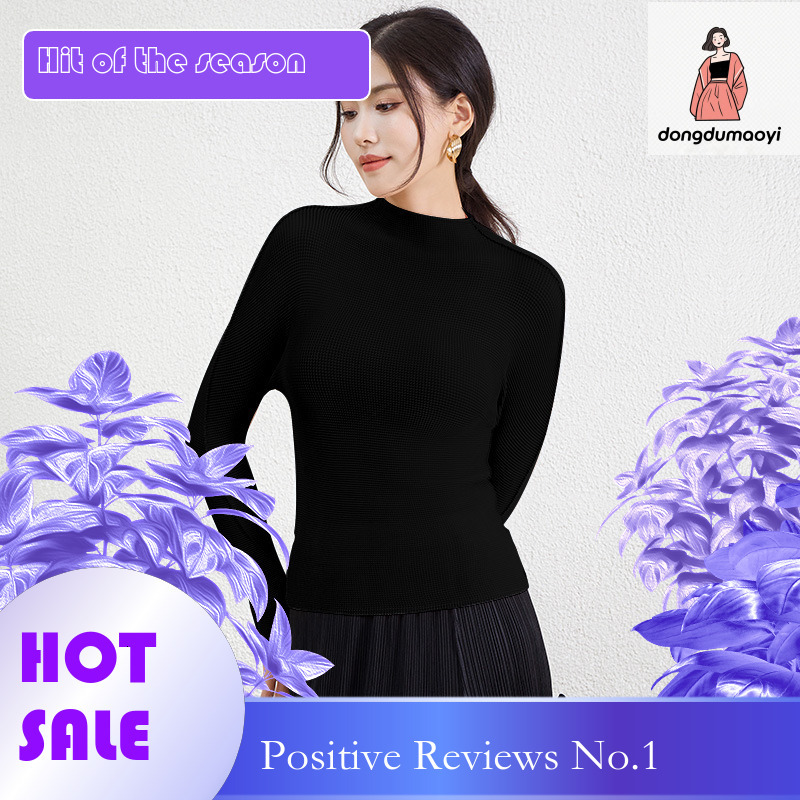 dongdumaoyi Purple Sister Fold New Half High Collar Bottom Shirt Long Sleeve Classic Women's T-shirt Slim fit Large Waist Top