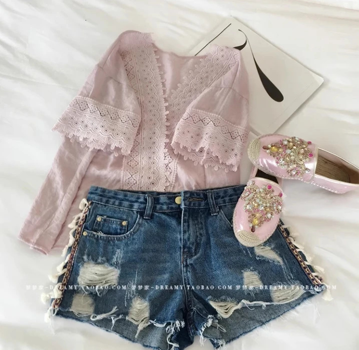 Women Summer Tops Crochet Lace Tees Sexy Vintage Short Sleeve T Shirts Loose Blouse Casual 250514