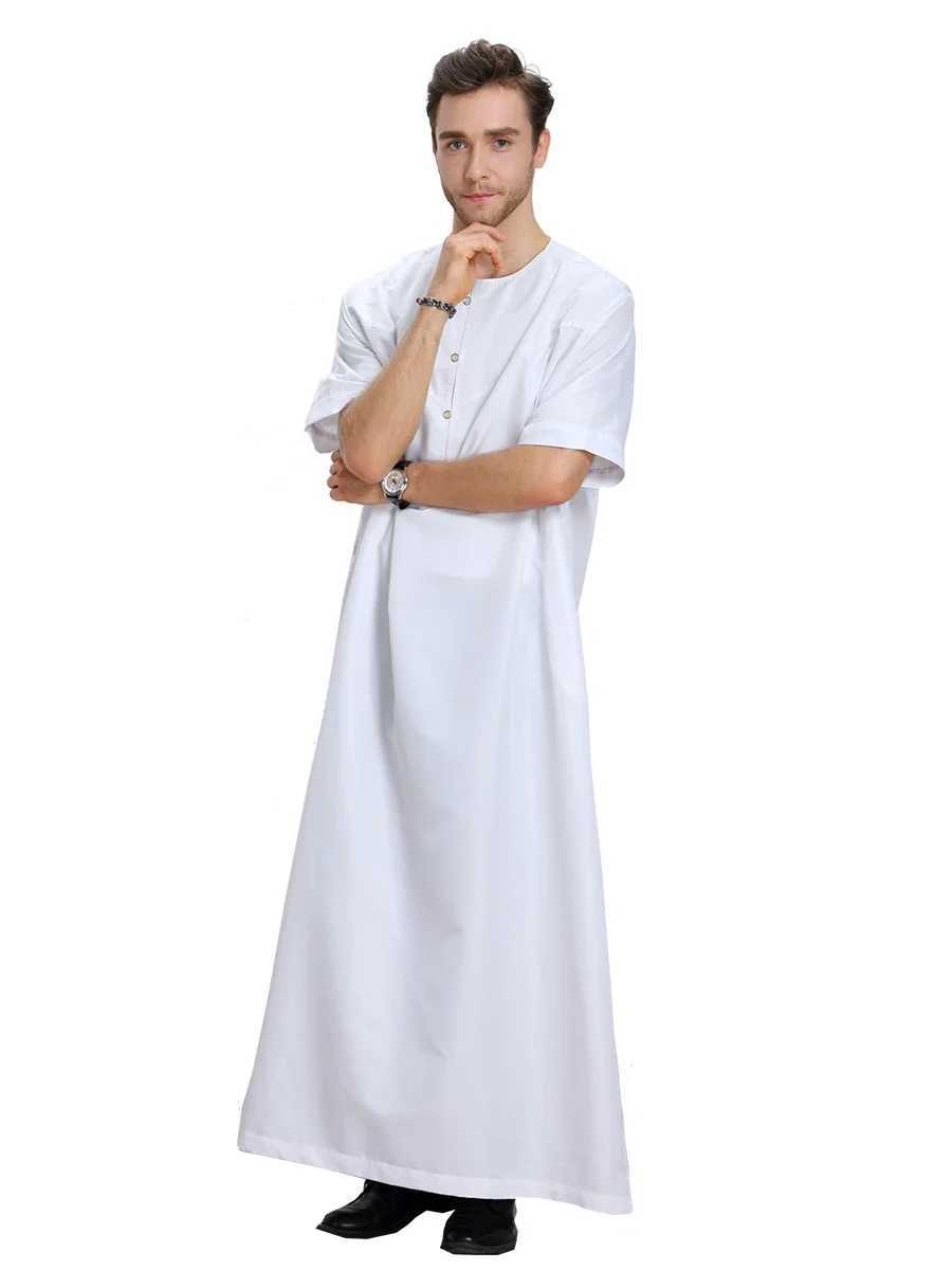 Eid Muslim Jubba Thobe for Men Islam Kaftan Abaya Pakistan Saudi Arabia Djellaba Buttons Short Sleeve Long Dress Abaya Ramadan X250514