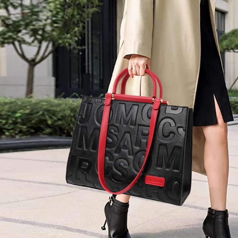 Aidrani Trendy Letter Pattern Contrasting Color Women's Handbag With Large Capacity Made Of High-Quality Cowhide