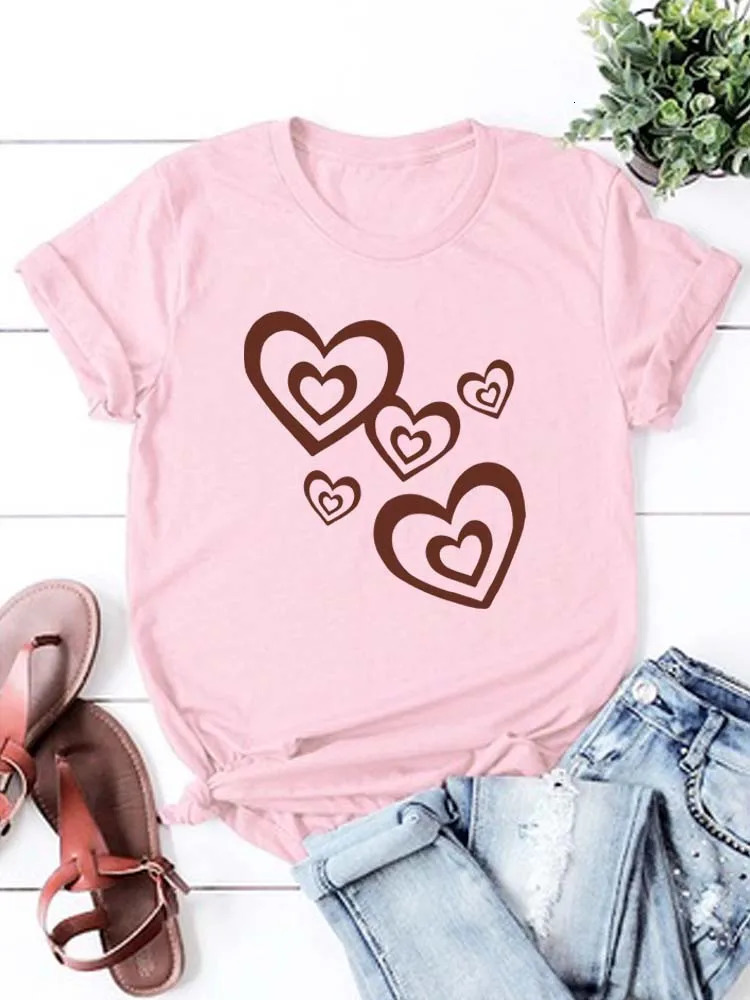 Funny Leopard Heart Print T Shirt for Women Clothing Casual Short Sleeves Tshirt Fashion Streetwear Crew Neck Female Shirts 250514
