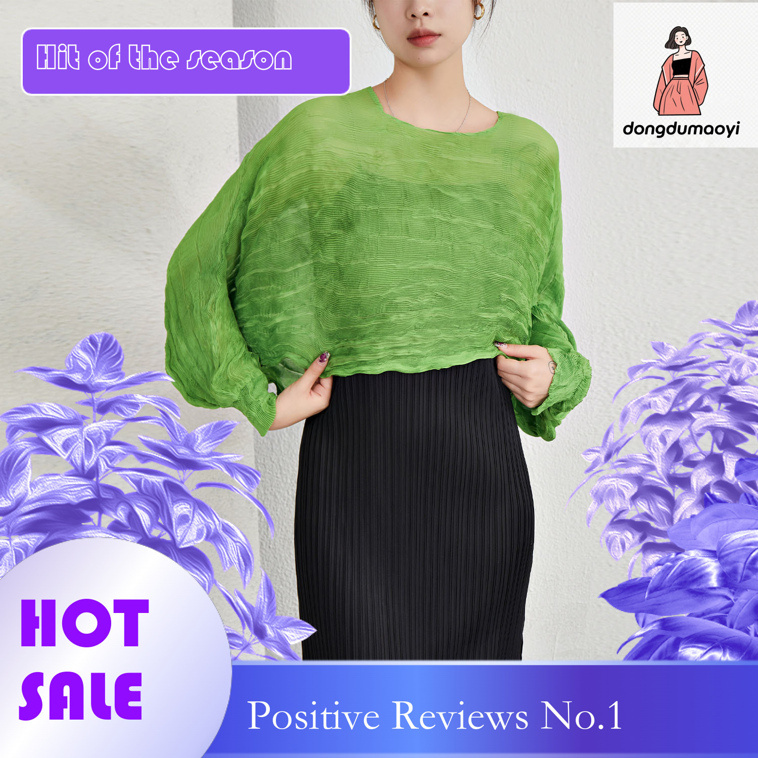 dongdumaoyi Miyake outdoor design T-shirt top 2023 summer pleated short versatile lightweight air-conditioned shirt sunscreen long sleeved women'